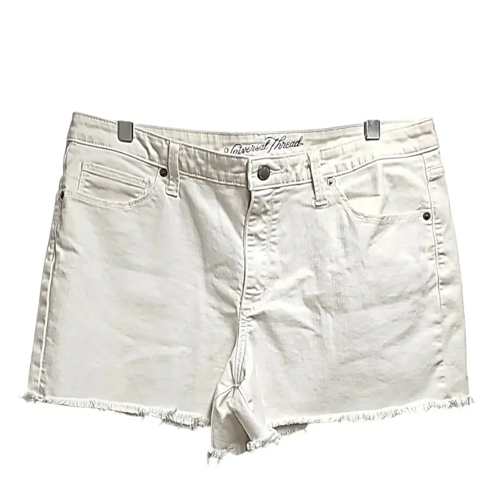 Universal Thread Womens White Cutoff Fringe 5 Pocket Zip & Button Shorts Size 14